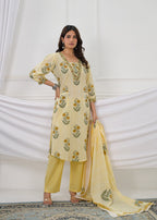 Floral Printed Straight Kurta Pant with Dupatta Set