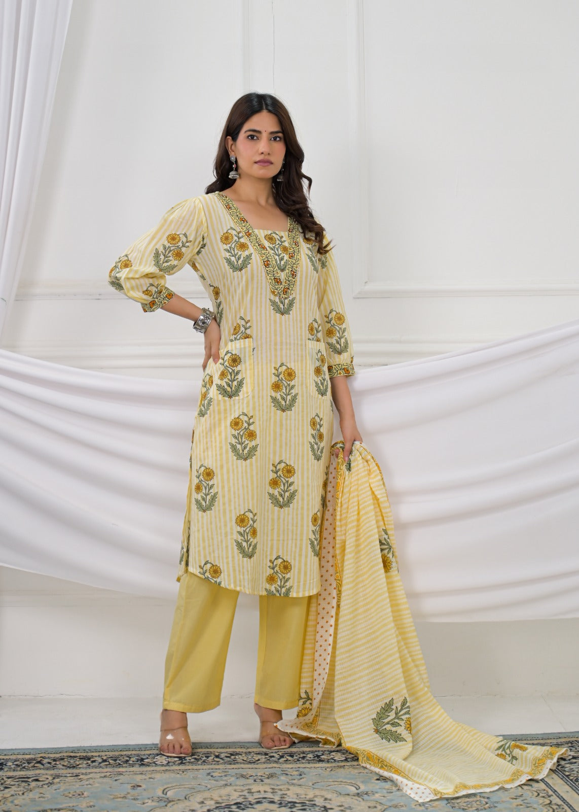 Floral Printed Straight Kurta Pant with Dupatta Set