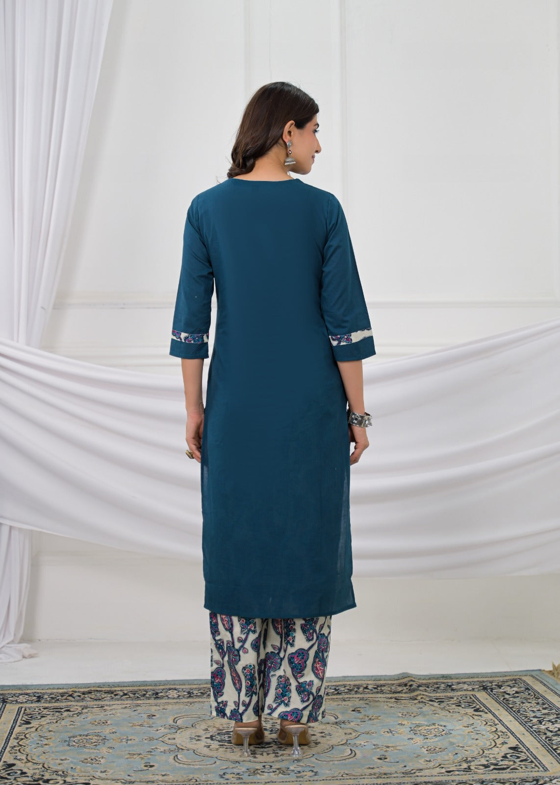 Embroidered Kurta with Printed Pant & Dupatta Set