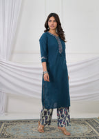 Embroidered Kurta with Printed Pant & Dupatta Set