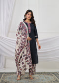 Embroidered Kurta with Printed Pant & Dupatta Set