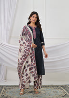 Embroidered Kurta with Printed Pant & Dupatta Set