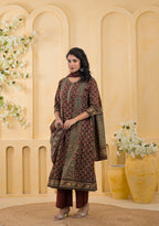 Traditional Ethnic Printed Flared 3-Piece Cotton Kurta Suit Set with Dupatta