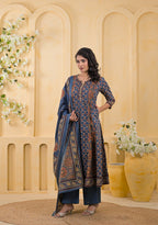 Traditional Ethnic Printed Flared 3-Piece Cotton Kurta Suit Set with Dupatta