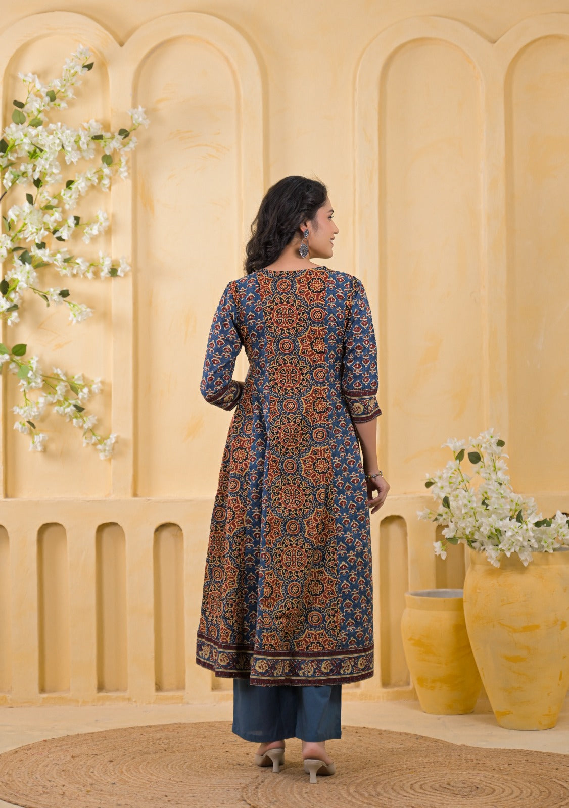 Traditional Ethnic Printed Flared 3-Piece Cotton Kurta Suit Set with Dupatta