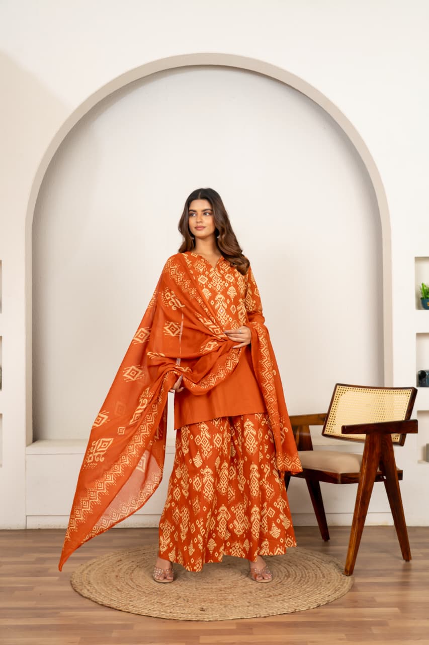 Geometric Printed Kurta Sharara with Dupatta Set
