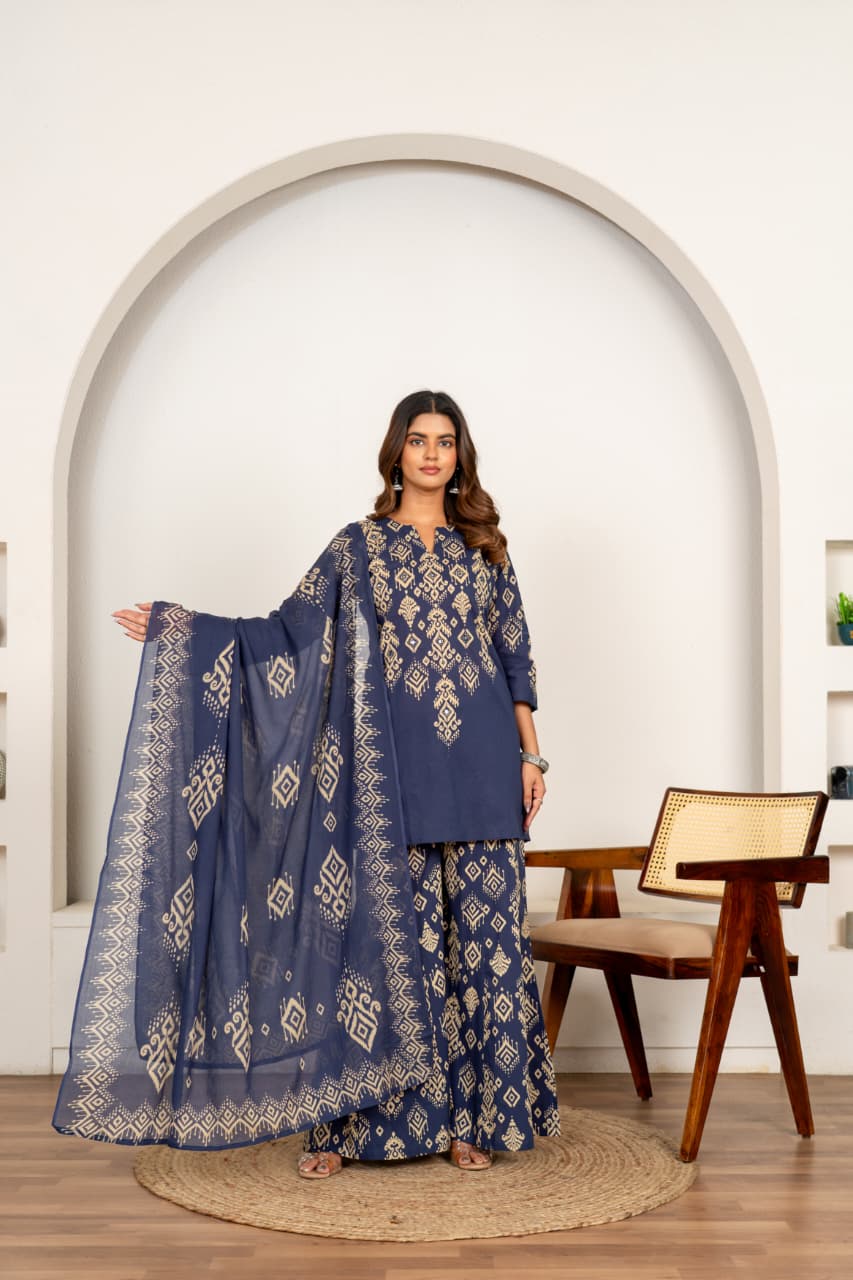Geometric Printed Kurta Sharara with Dupatta Set