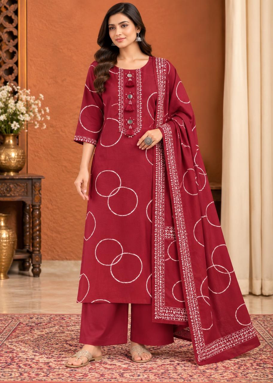 Geometric Printed Kurta Palazzo Set with Printed Dupatta