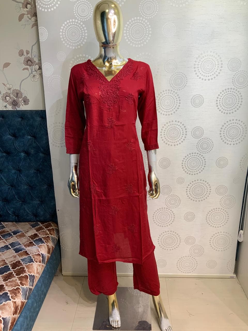Printed V-Neck Straight Kurta Pant with Dupatta Set