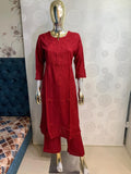 Solid Embroidered Round Neck Straight Kurta with Pant Set
