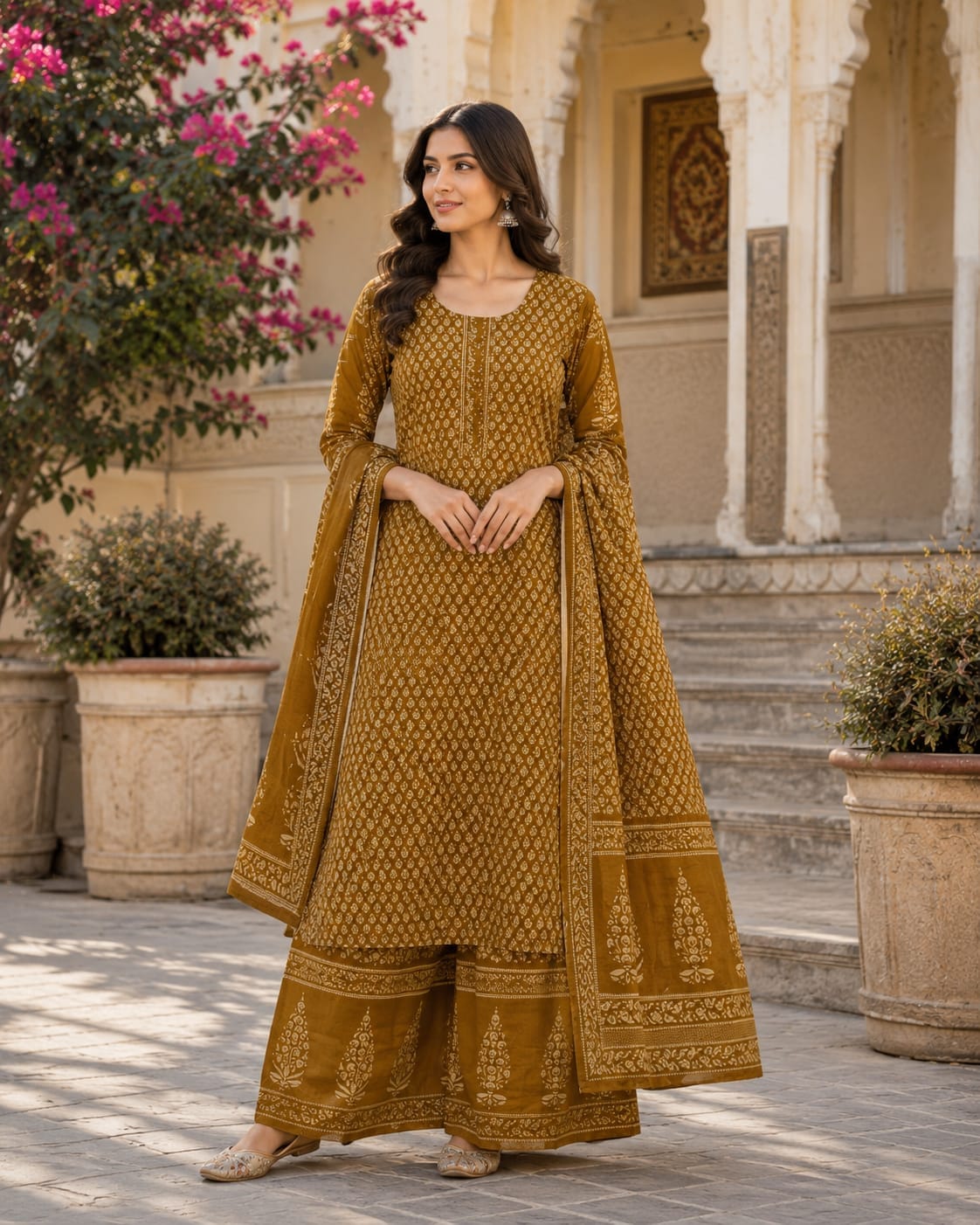 Printed Anarkali Kurta with Palazzo Pant & Dupatta Set