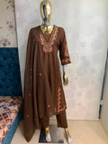 3-Piece Floral Embroidered Straight Kurta Pant and Dupatta Set