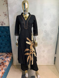 2-Piece Botanical Applique V-Neck Straight Kurti and Pant Set