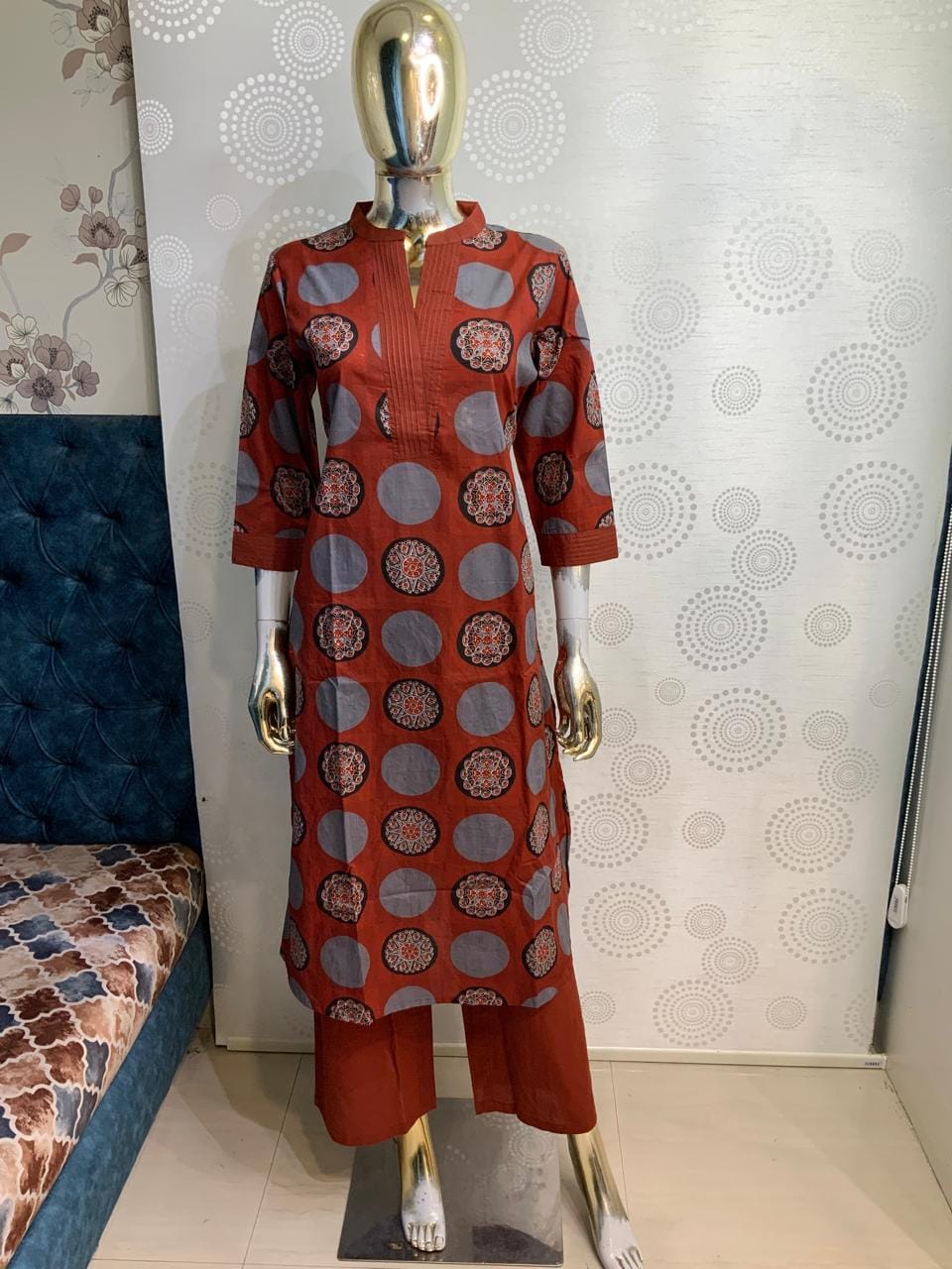 Printed Straight Kurta with Palazzo Pant Set 9956