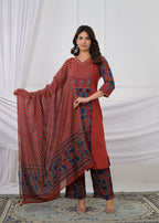 Printed Anarkali Kurta Palazzo with Dupatta Set
