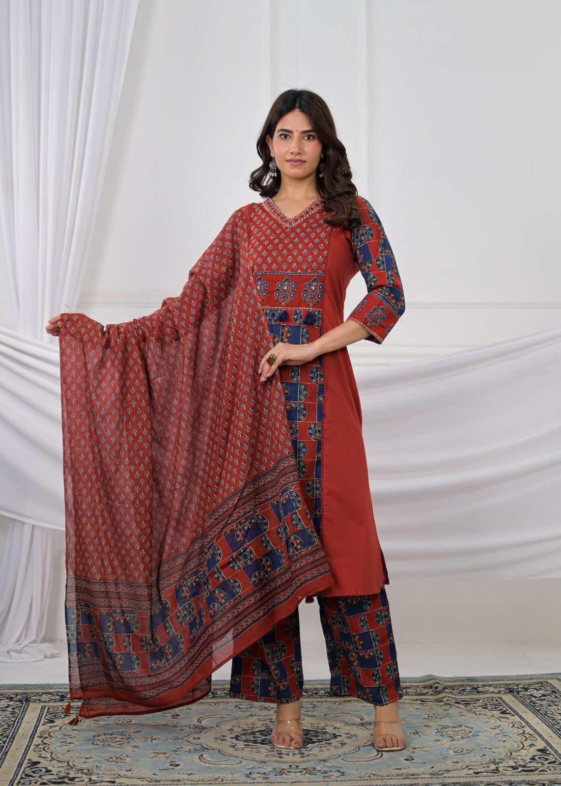 Printed Anarkali Kurta Palazzo with Dupatta Set