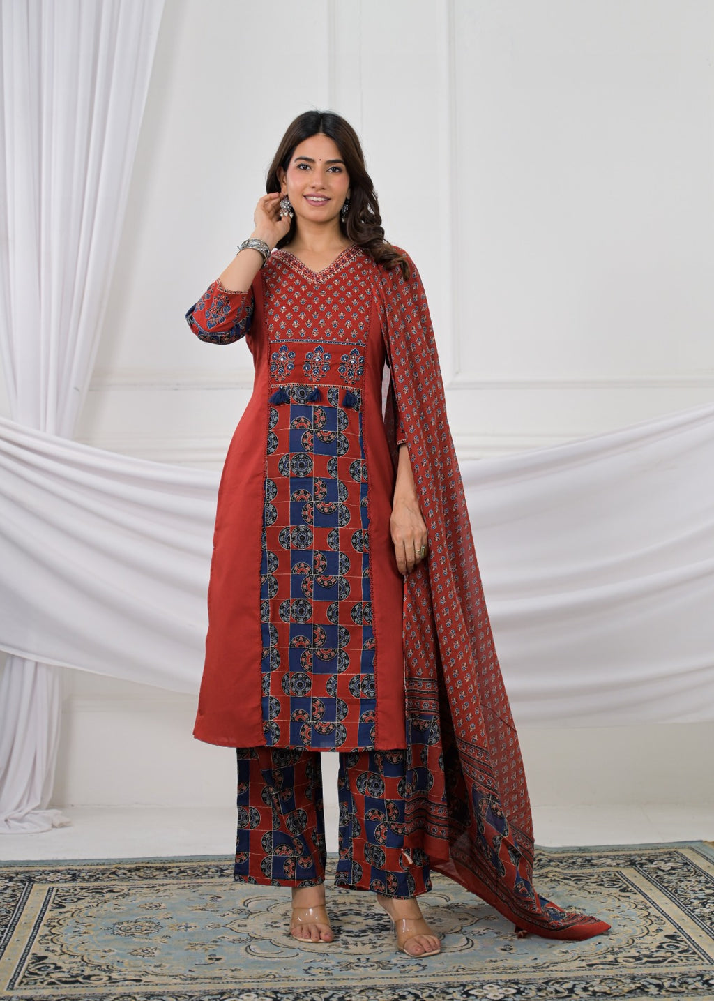Printed Anarkali Kurta Palazzo with Dupatta Set