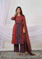 Printed Anarkali Kurta Palazzo with Dupatta Set