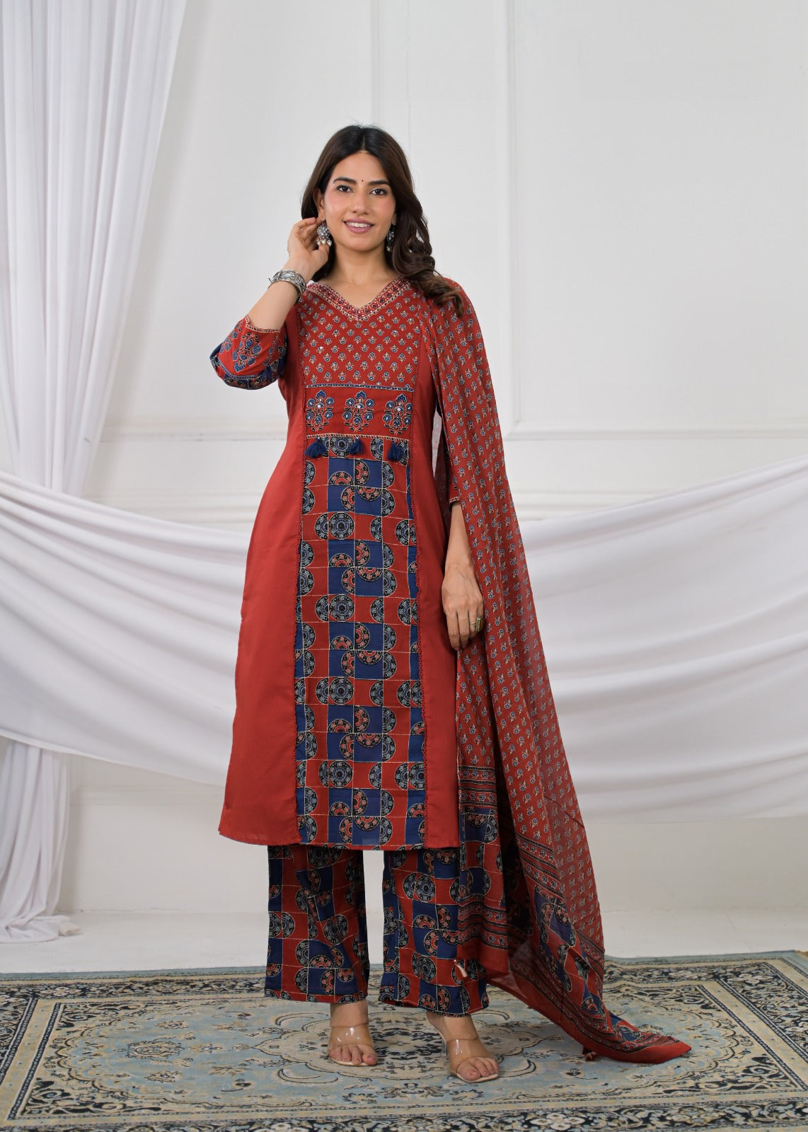 Printed Anarkali Kurta Palazzo with Dupatta Set