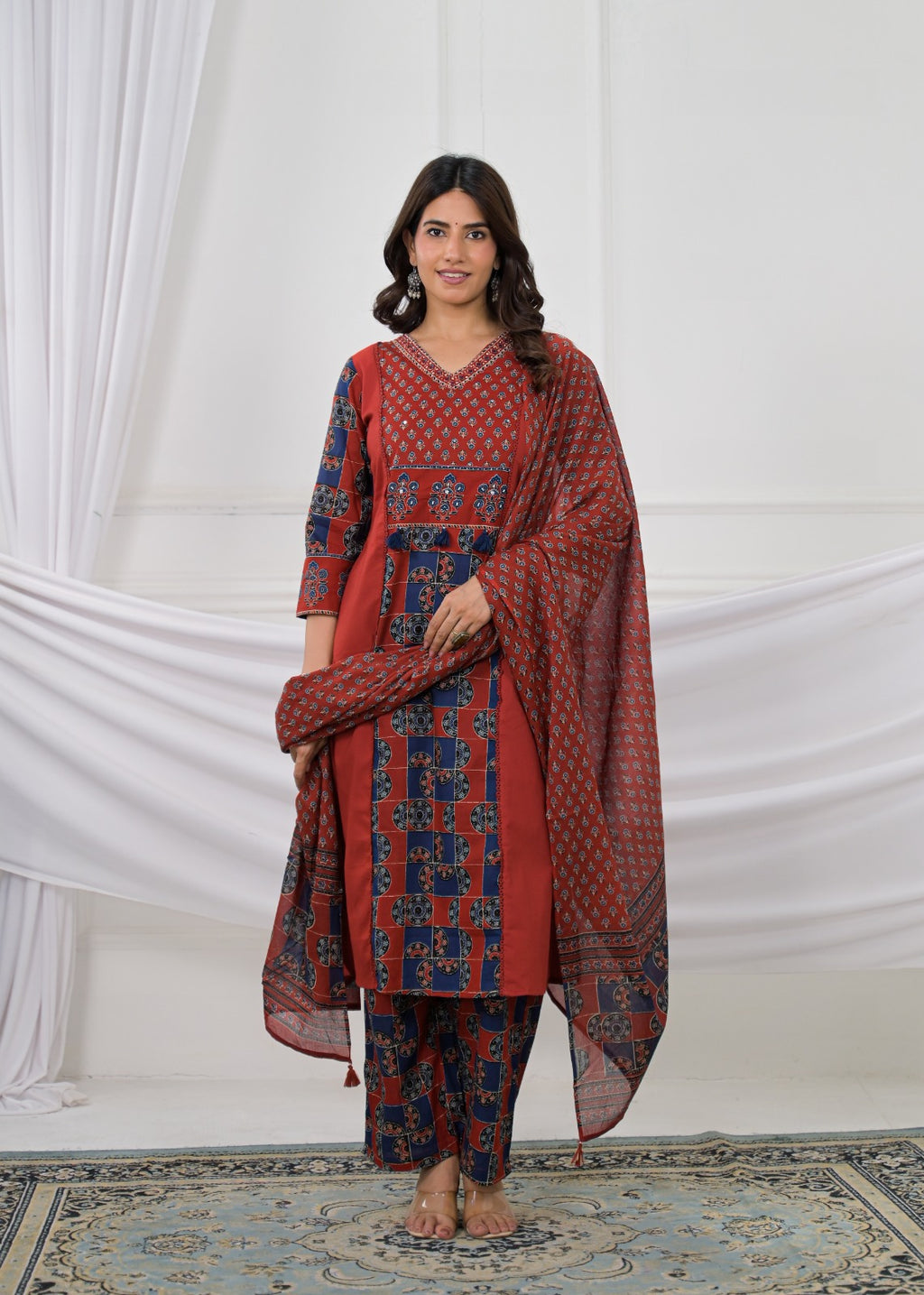 Printed Anarkali Kurta Palazzo with Dupatta Set