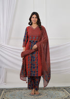 Printed Anarkali Kurta Palazzo with Dupatta Set