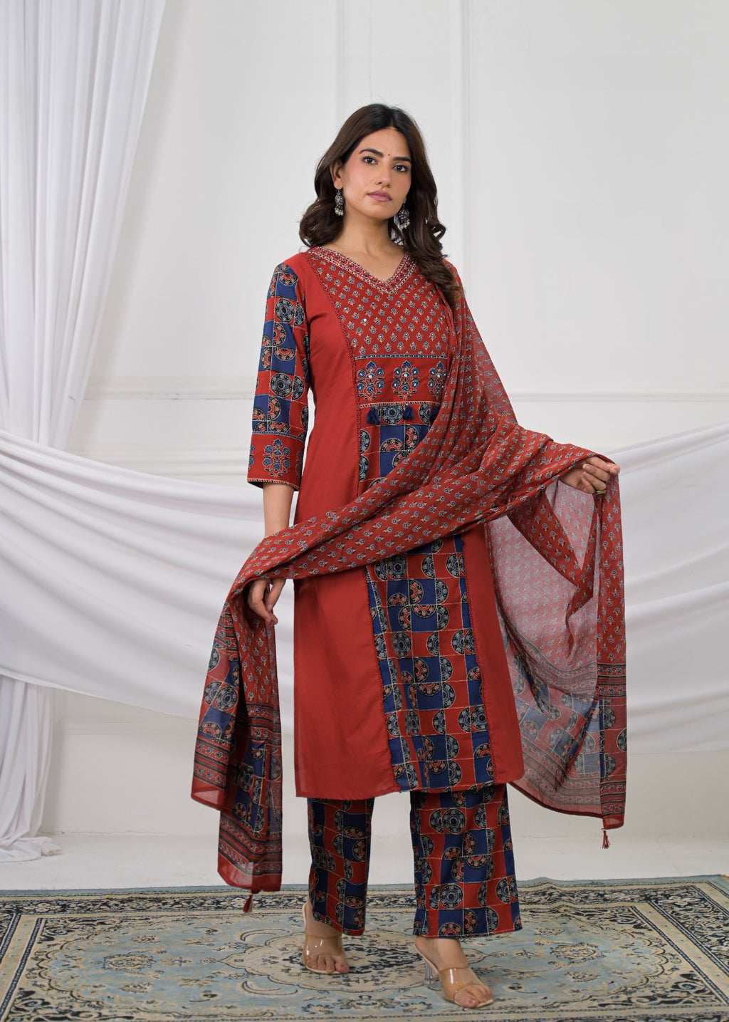 Printed Anarkali Kurta Palazzo with Dupatta Set