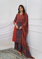 Printed Anarkali Kurta Palazzo with Dupatta Set