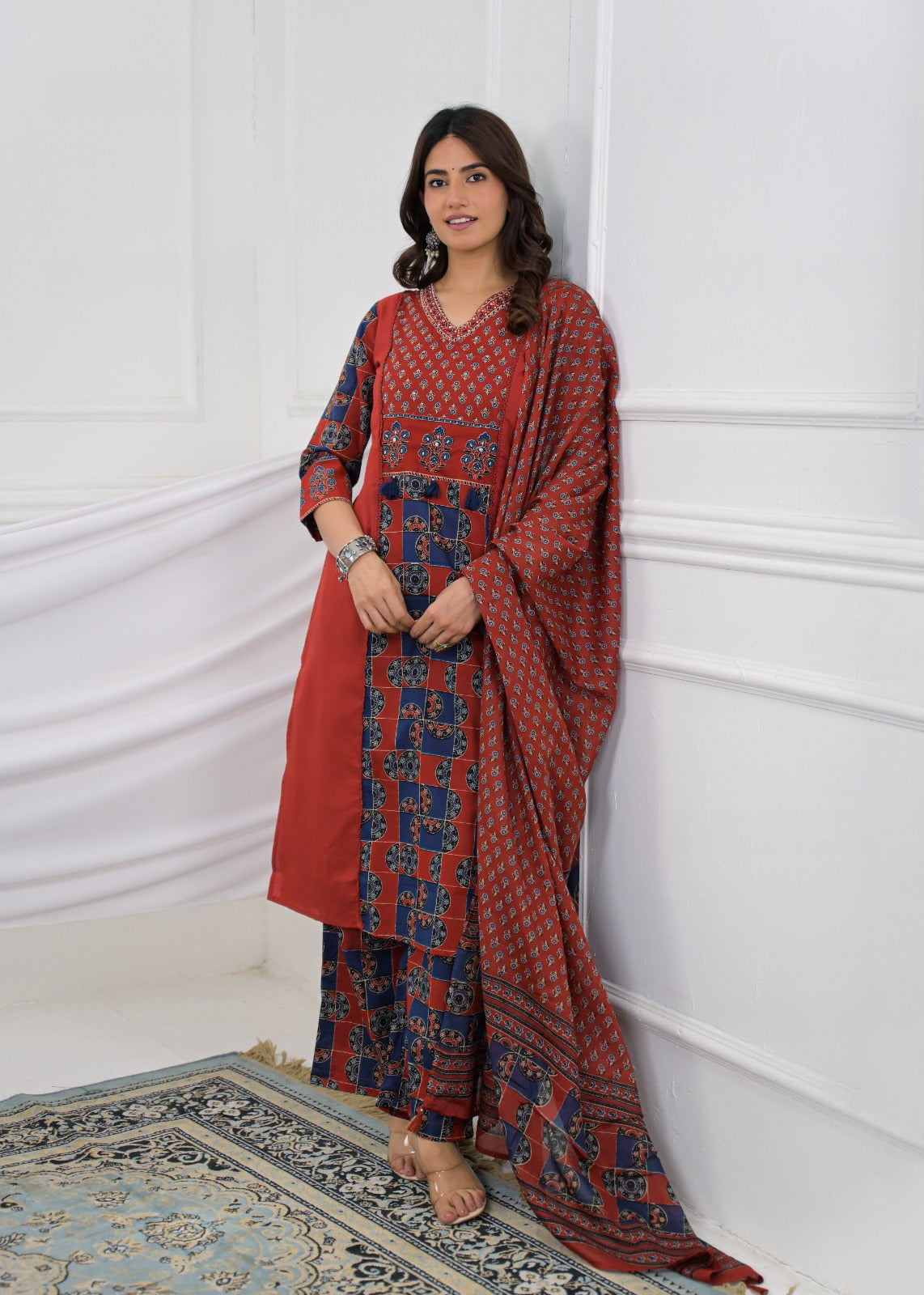 Printed Anarkali Kurta Palazzo with Dupatta Set