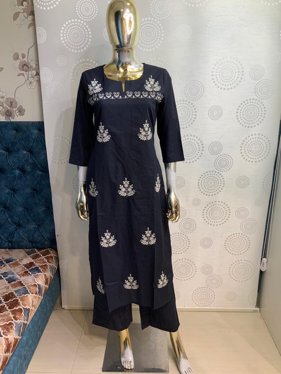 Embroidered Straight Kurta with Palazzo Pant Set 1129
