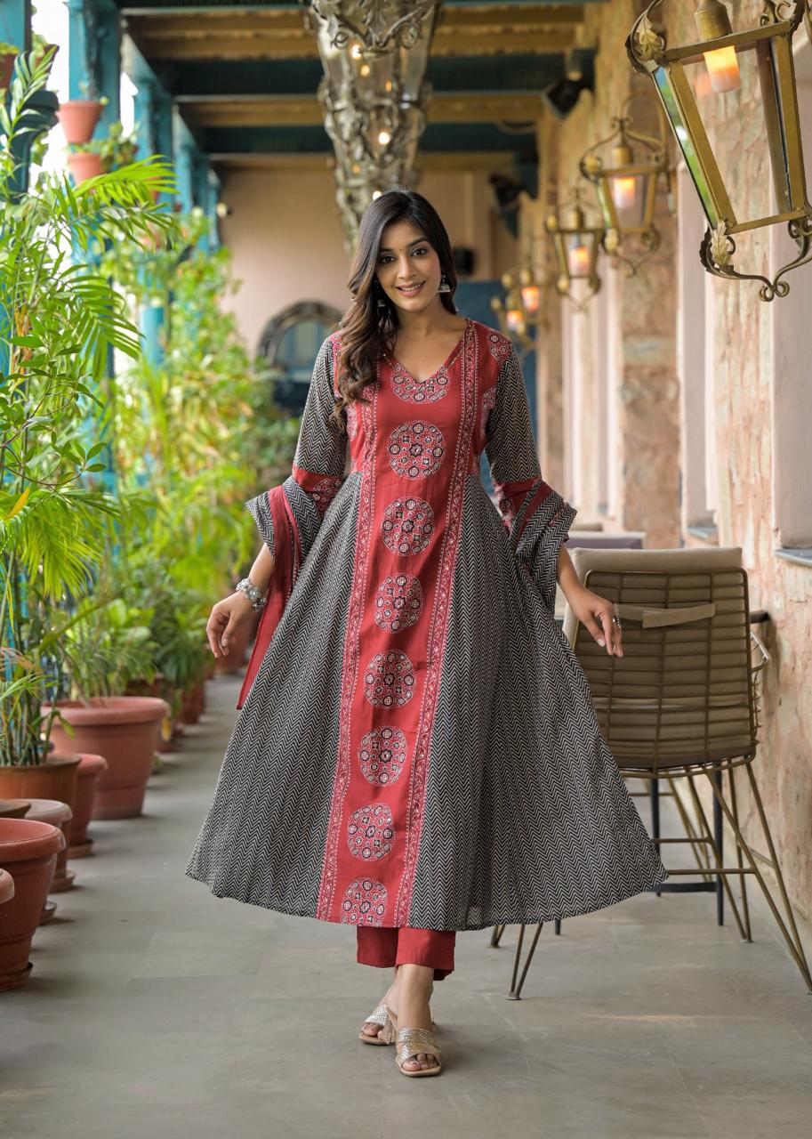 Printed Flared Kurta with Straight Pant Set