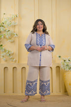 2-Piece Embroidered Cotton Tunic & Palazzo Co-Ord Set