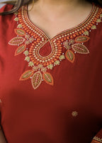 Embroidered Cotton Flex Sweetheart Neck Kurta & Pant Set