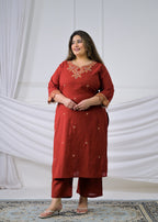 Embroidered Cotton Flex Sweetheart Neck Kurta & Pant Set