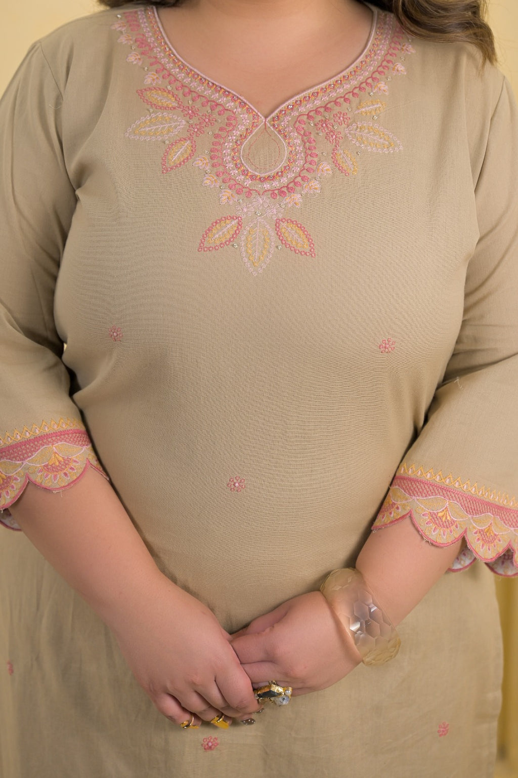 Embroidered Cotton Flex Sweetheart Neck Kurta & Pant Set