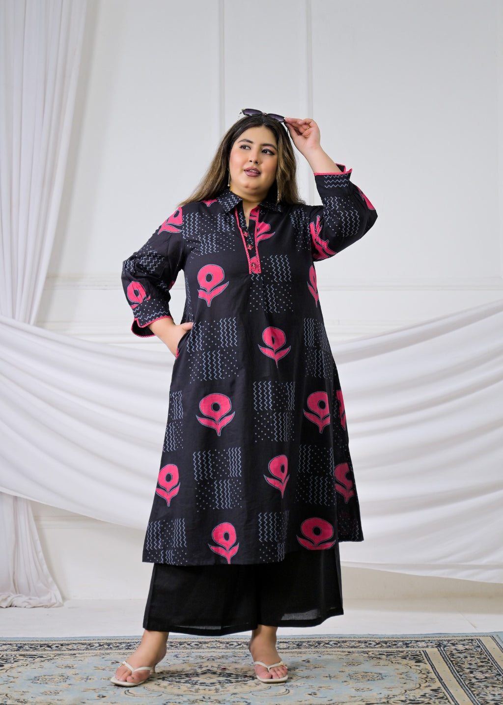 2-Piece Shirt Collar Kurti Palazzo Set