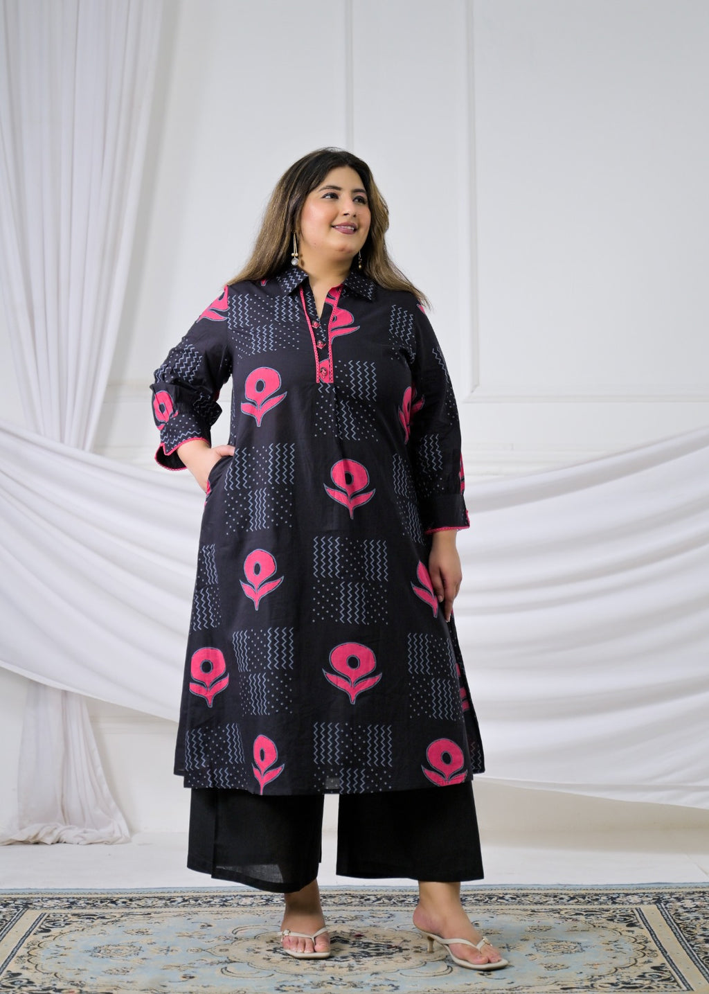 2-Piece Shirt Collar Kurti Palazzo Set