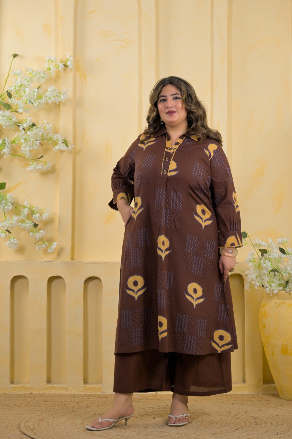 2-Piece Shirt Collar Kurti Palazzo Set