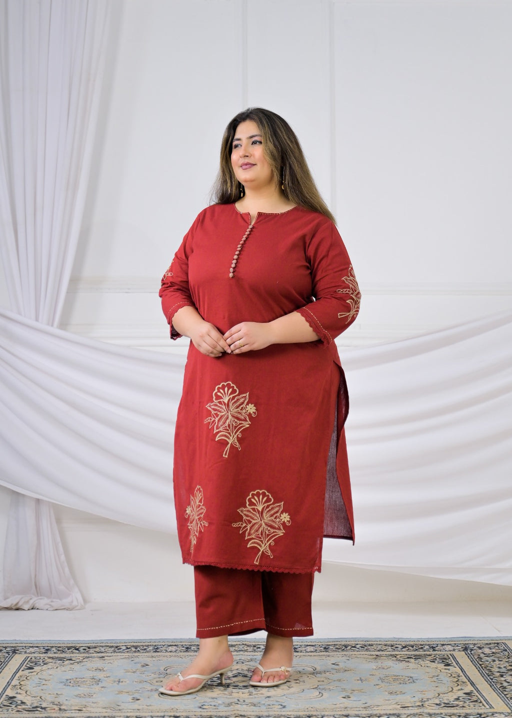 2-Piece Potli Button Embroidered Kurti Pant Set