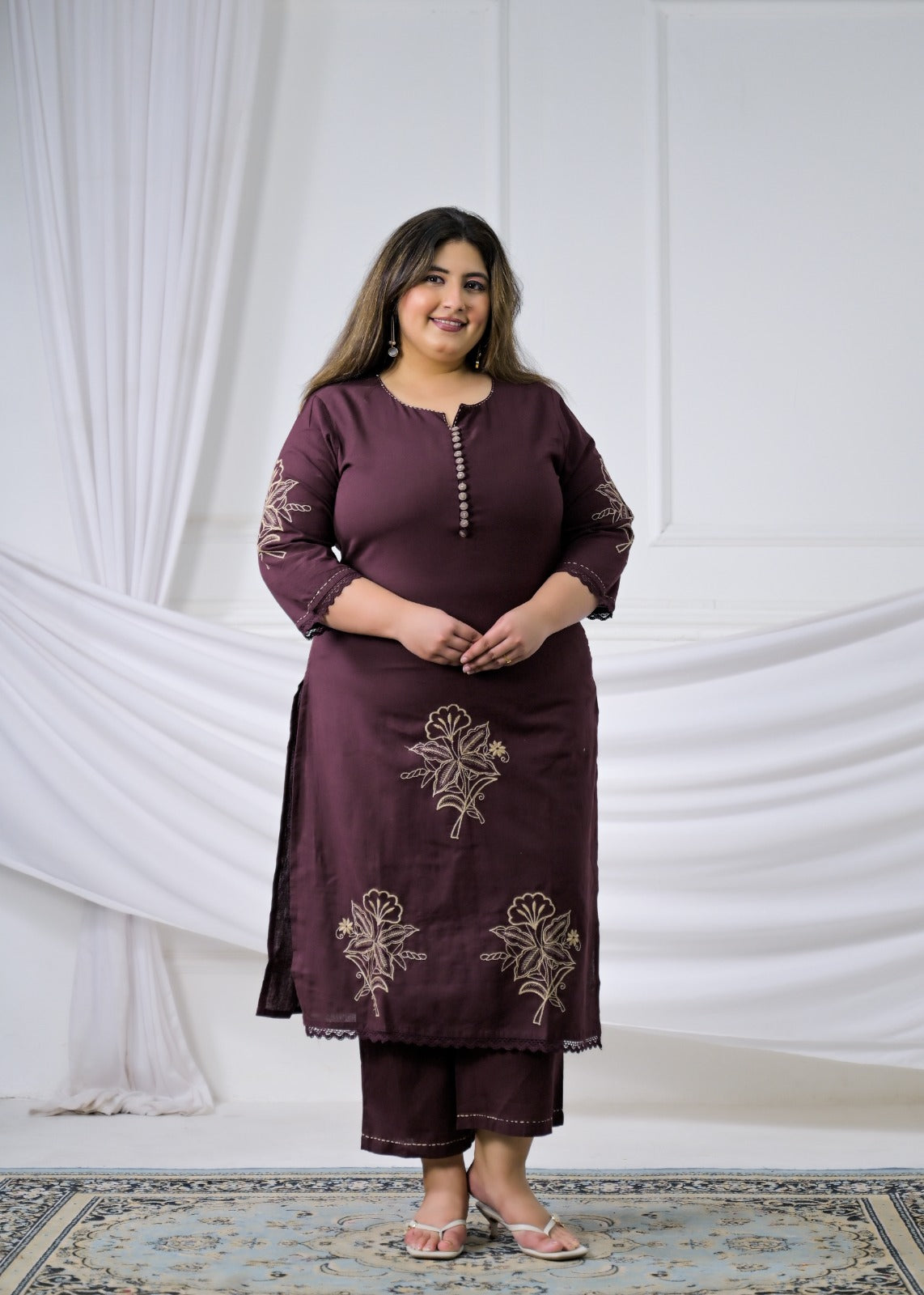 2-Piece Potli Button Embroidered Kurti Pant Set