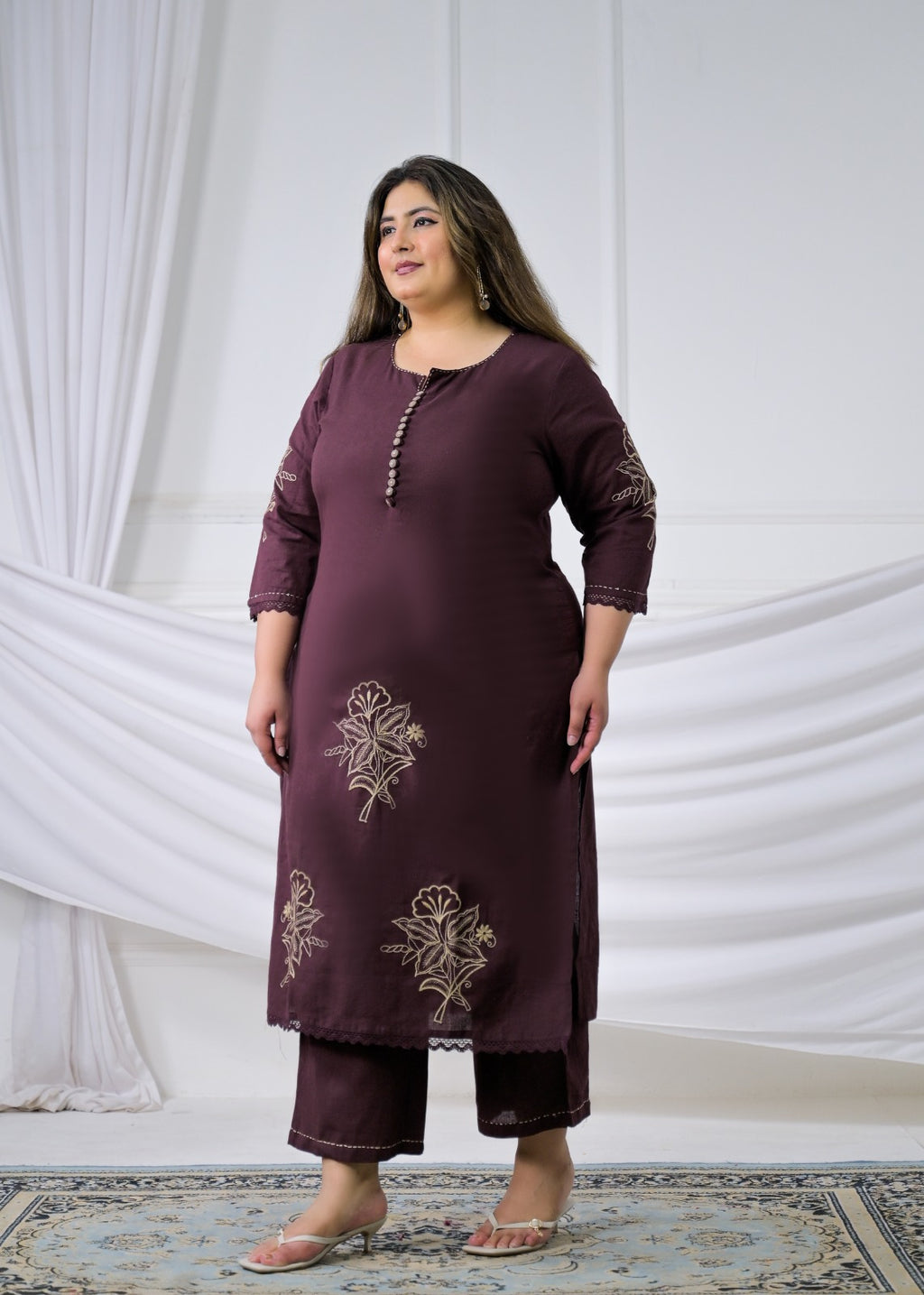 2-Piece Potli Button Embroidered Kurti Pant Set