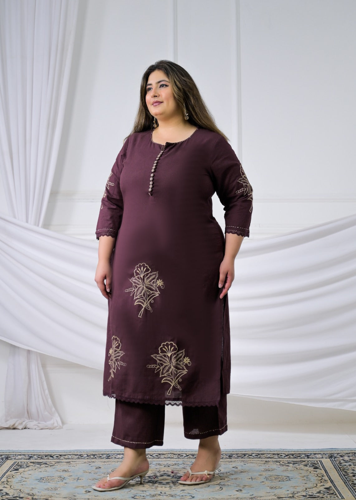 2-Piece Potli Button Embroidered Kurti Pant Set