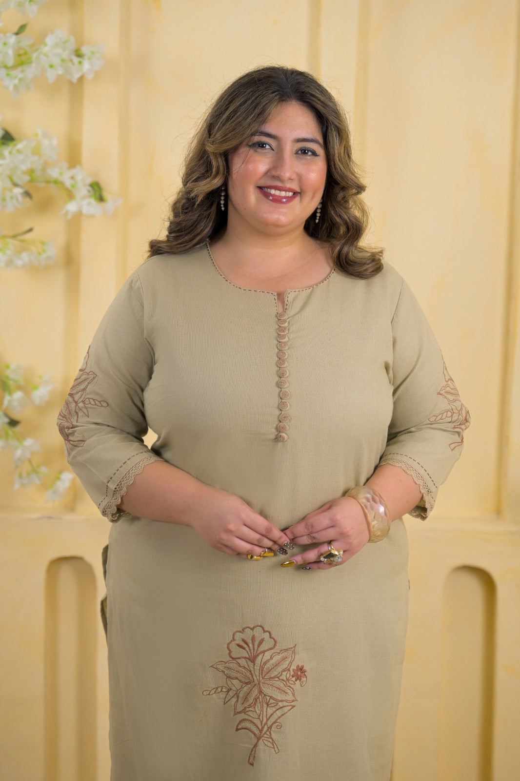 2-Piece Potli Button Embroidered Kurti Pant Set