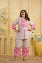 2-Piece Embroidered Cotton Tunic & Palazzo Co-Ord Set