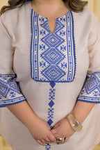 2-Piece Embroidered Cotton Tunic & Palazzo Co-Ord Set
