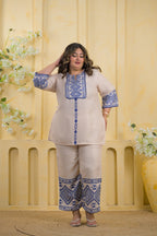 2-Piece Embroidered Cotton Tunic & Palazzo Co-Ord Set