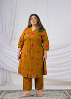 2-Piece Polka Dot Printed V-Neck Kurta and Pant Set