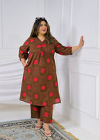 2-Piece Polka Dot Printed V-Neck Kurta and Pant Set