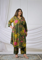 2-Piece Floral Printed High-Low Kurta and Pant Set with Pockets