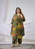 2-Piece Floral Printed High-Low Kurta and Pant Set with Pockets