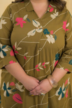 2-Piece Floral Vine Printed Collared High-Low Kurta Set